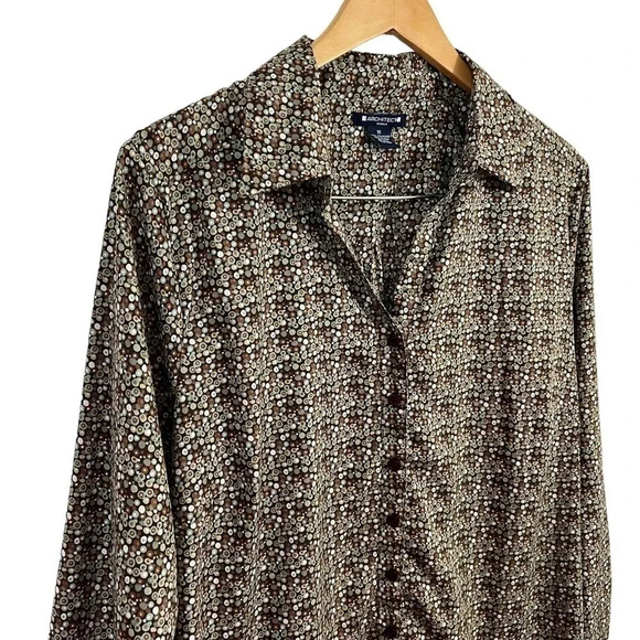 Architect Button Up Shirt 1X Plus Size Spotted All Over Pattern Brown Blue Shirt - Picture 3 of 8